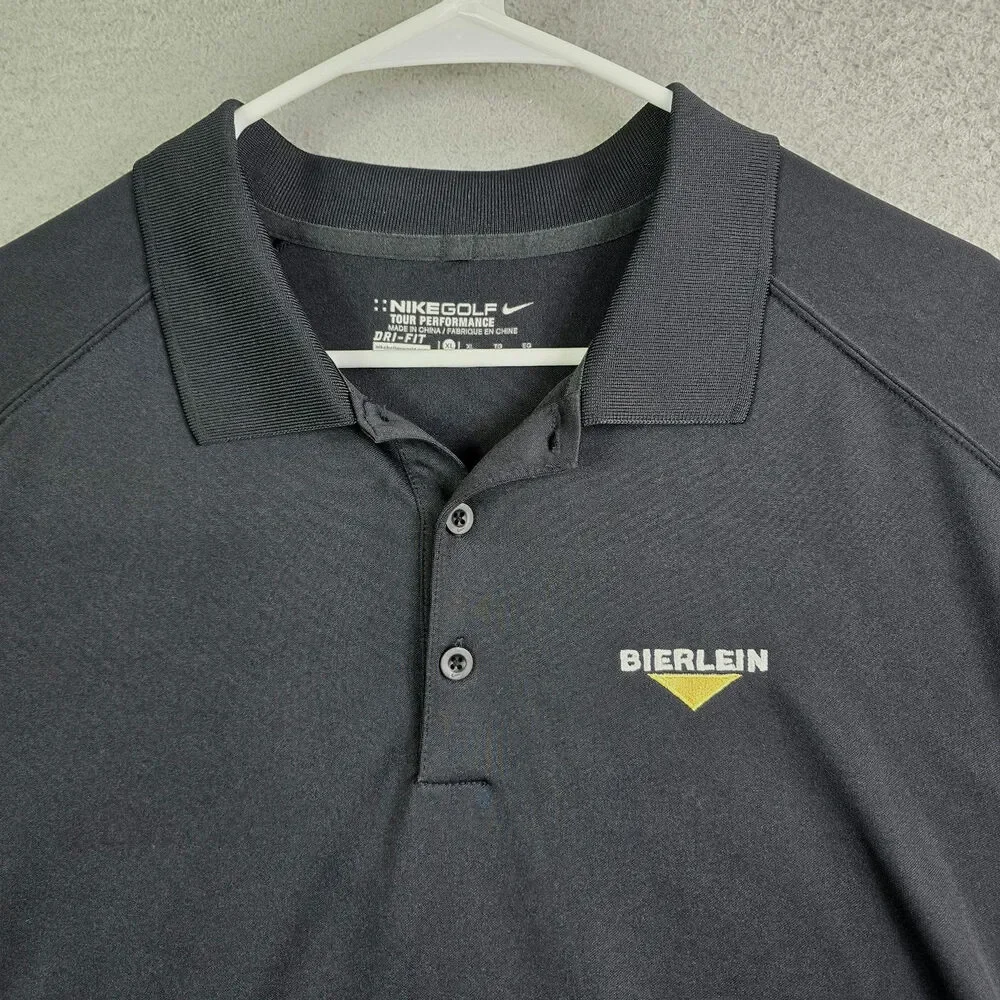 Nike Dri-Fit Golf Polo Shirt Men's XL Black Bierlein Front & Sleeve‎ Logo Casual